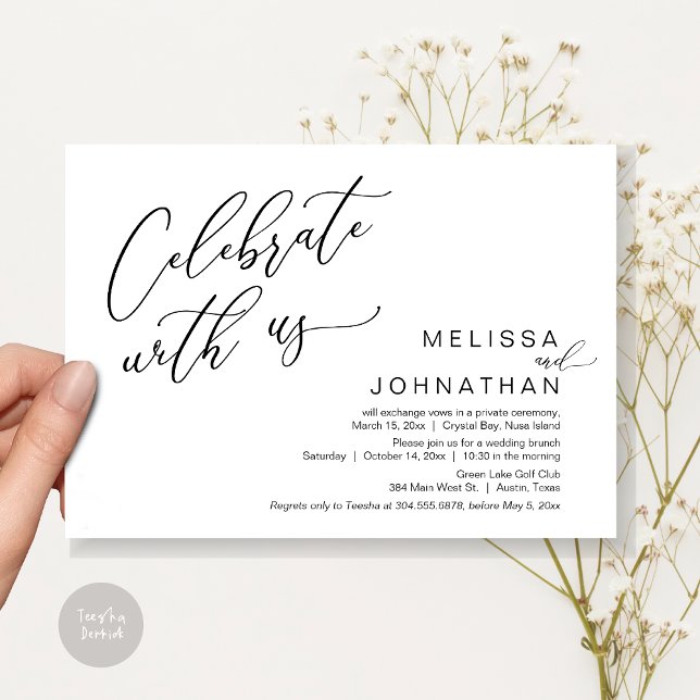 Lyckligtvis efter Bröllop Elopement Brunch Inbjudningar (Celebrate with us, Nothing Fancy Just Love, Romantic Wedding Brunch Invitation Card PDF Black White)