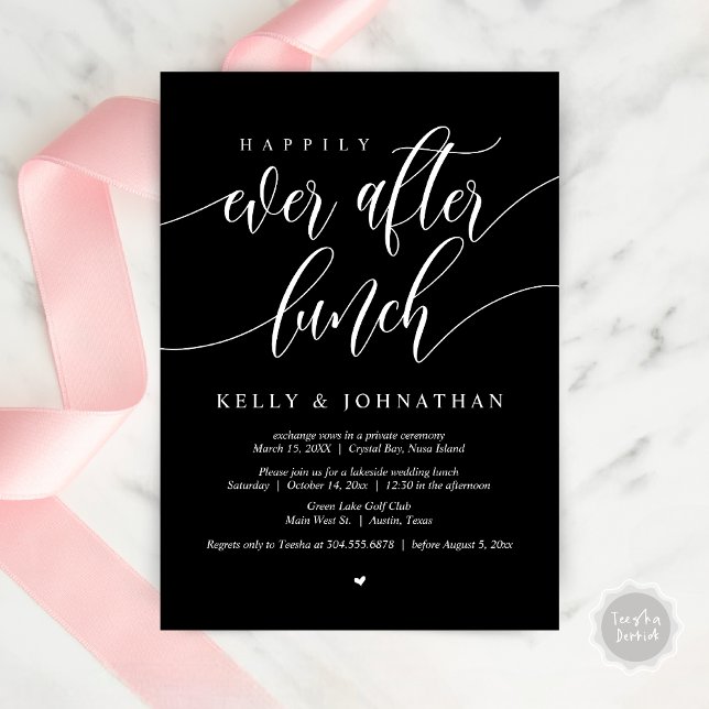 Lyckligtvis efter Bröllop Lunch, i Classy Black Inbjudningar (Happily Ever After Wedding Lunch Invitation Card, PDF, Modern Calligraphy, in Classy Black)
