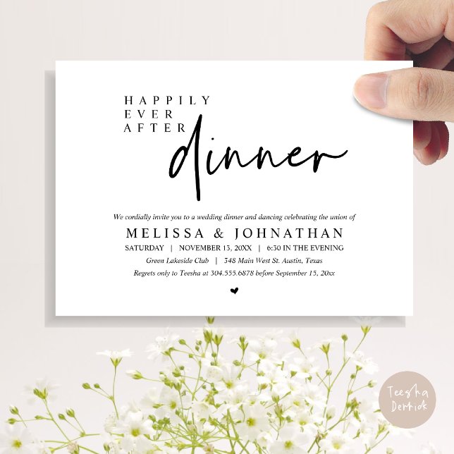 Lyckligtvis efter Bröllop-middagen och danskningen Inbjudningar (Happily Ever After Party, Modern Wedding Dinner Dancing Party Invitation Card, PDF, black and white)
