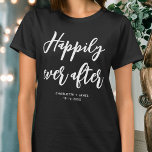 Lyckligtvis efter Bröllop Personlig Black T Shirt<br><div class="desc">Gör en påstående med den här personligen bröllop t-shirt! Orden "Lyckligtvis alltid efter" skrivs i ett trendig-skriptteckensnitt och under kan du lägga till ett eget namn,  bröllop-datum,  plats eller annan text. En underbar gåva till vilken brud som helst! Färg: svart och vitt.</div>