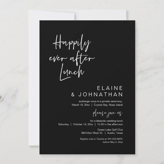 Lyckligtvis efter Brunch, Elopement Classy Black Inbjudningar (Framsida)
