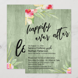 Lyckligtvis efter Grönten Watercolor Flowers Wood Inbjudningar