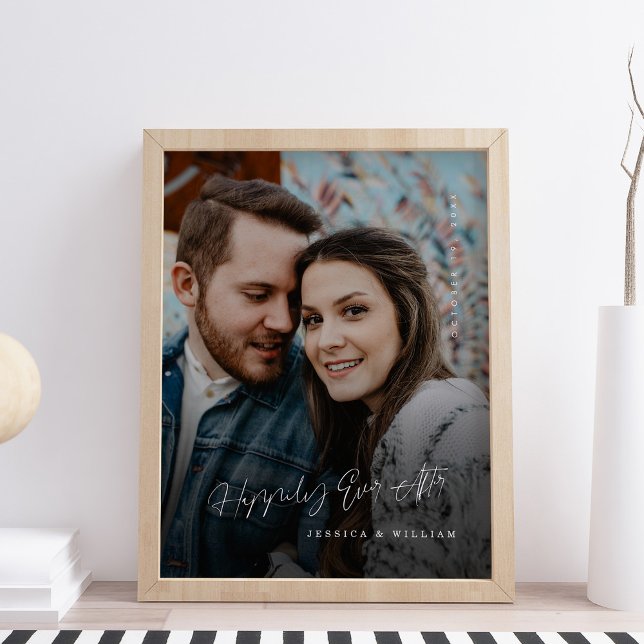 Lyckligtvis efter hand, efter att ha låtit fotoutf canvastryck (Happily Ever After Hand Lettered Wedding Photo Canvas Print )