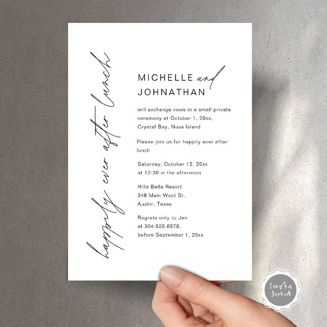 Lyckligtvis efter Lunch, Bröllop Elopement Party Inbjudningar (Happily Ever After Party, Wedding Lunch Celebration Invitation Card, Printed and Digital File.)