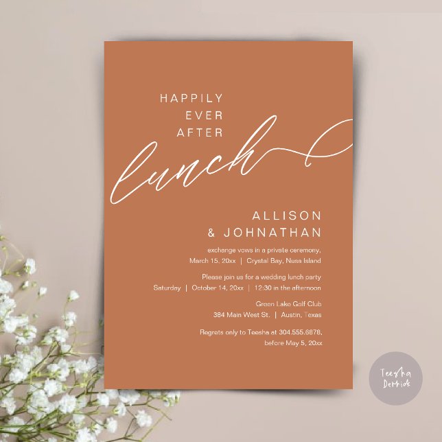 Lyckligtvis efter Lunch, Bröllop, koppar Brown Inbjudningar (Happily Ever After Lunch, Wedding, Copper Brown Invitation card, pdf)