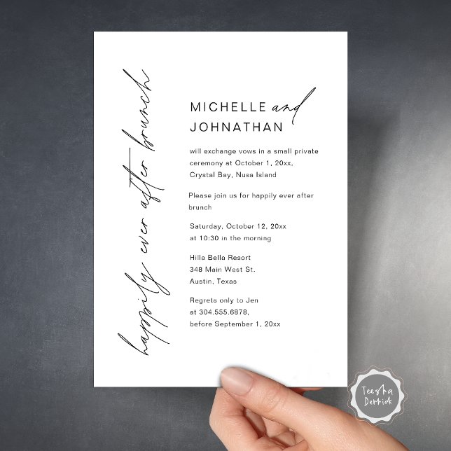 Lyckligtvis efter middagen, Bröllop Elopement Part Inbjudningar (Happily Ever After Party, Wedding Brunch Celebration Invitation Card, Printed and Digital File.)