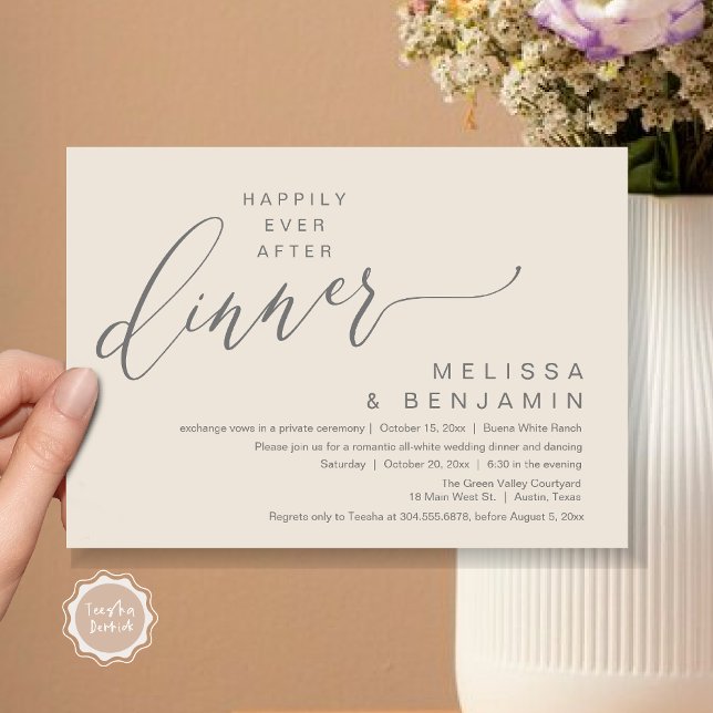 Lyckligtvis efter middagen Bröllop Romantic Party Inbjudningar (Happily Ever After Dinner Modern Romantic Wedding Romantic Party Invitation Card Cream Grey)
