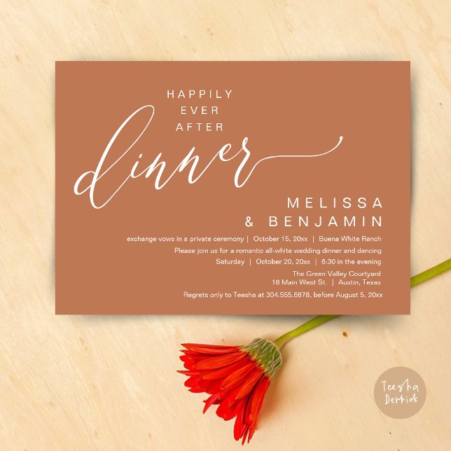 Lyckligtvis efter middagen Bröllop Romantic Party Inbjudningar (Happily Ever After Dinner Modern Romantic Wedding Romantic Party Invitation Card Classy Copper Brown)