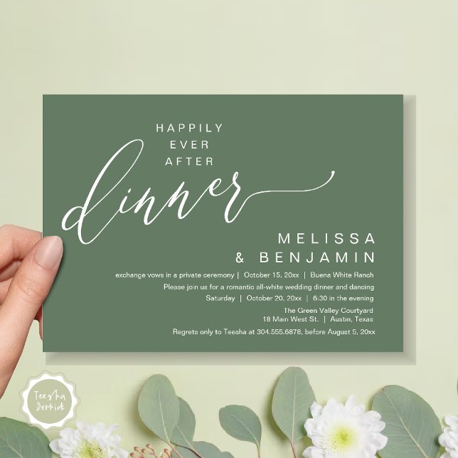 Lyckligtvis efter middagen Bröllop Romantic Party Inbjudningar (Happily Ever After Dinner Modern Romantic Wedding Romantic Party Invitation Card Sage Green)