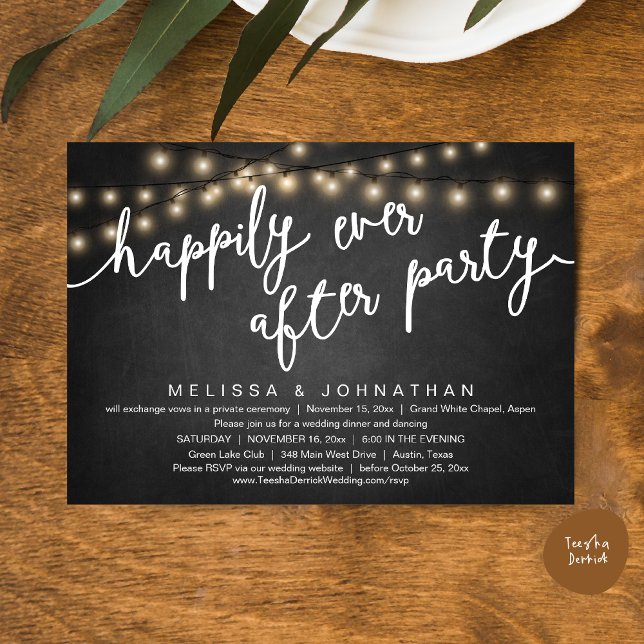 Lyckligtvis efter Party, Bröllop-middag i Rustic Inbjudningar (Happily Ever After Party, Rustic Wedding Dinner Invitation Card, PDF, Cottage Grey Chalkboard)