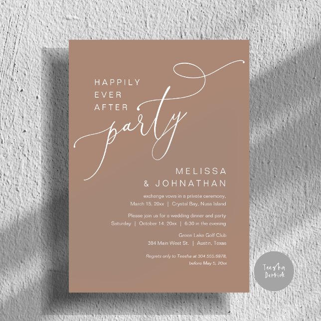Lyckligtvis efter Party, Bröllop, middag, Taupe Inbjudningar (Happily Ever After Party, Romantic Wedding Dinner and Dancing Invitation Card, PDF, in Neutral Taupe)
