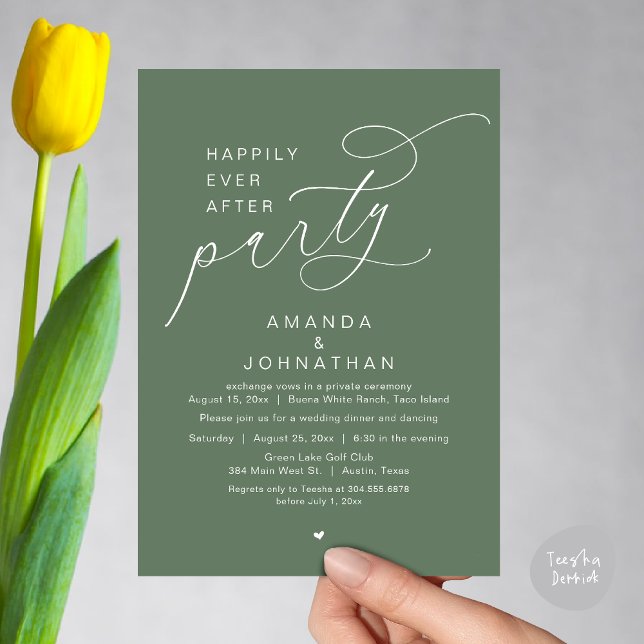 Lyckligtvis efter Party, den romska Bröllop-middag Inbjudningar (Happily Ever After Party, Modern Romantic Wedding Dinner Invitation Card, PDF, Greenery Sage Green)