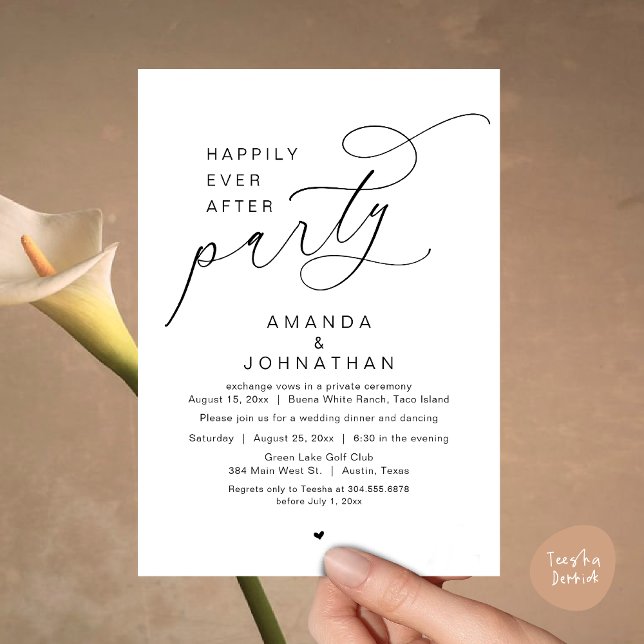 Lyckligtvis efter Party, den romska Bröllop-middag Inbjudningar (Happily Ever After Party, Modern Romantic Wedding Dinner Invitation Card, PDF, White Black)