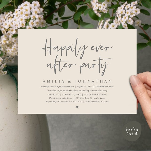 Lyckligtvis efter Party, den romska Bröllop-middag Inbjudningar (Happily Ever After Party, After the wedding celebration Romantic Dinner Invites PDF Cream Grey)