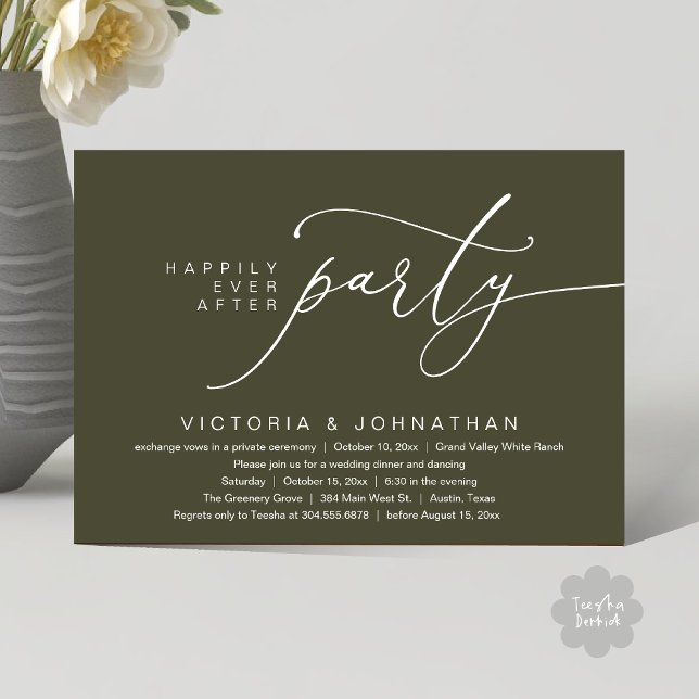 Lyckligtvis efter Party, den romska Bröllop-middag Inbjudningar (Happily Ever After Party, Romantic Wedding Dinner Invitation Card PDF aesthetic Rustic Sage Green)