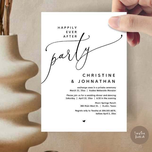 Lyckligtvis efter Party, den romska Bröllop-middag Inbjudningar (Romantic Happily Ever After Party, Modern Wedding Dinner Invitation Card, PDF, Black White)