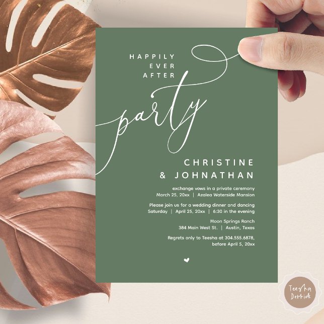 Lyckligtvis efter Party, den romska Bröllop-middag Inbjudningar (Romantic Happily Ever After Party, Modern Wedding Dinner Invitation Card, PDF, Forest Sage Green)
