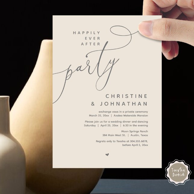 Lyckligtvis efter Party, den romska Bröllop-middag Inbjudningar (Romantic Happily Ever After Party, Modern Wedding Dinner Invitation Card, PDF, Cream Grey)