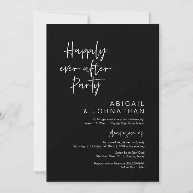 Lyckligtvis efter Party, Elopement, Classy Black Inbjudningar (Framsida)