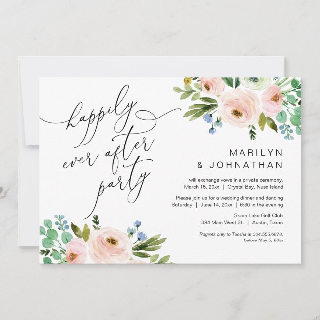 Lyckligtvis efter Party, Elopement, Greenery Inbjudningar (Framsida)