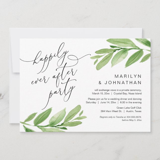 Lyckligtvis efter Party, Elopement, Greenery Inbjudningar (Framsida)