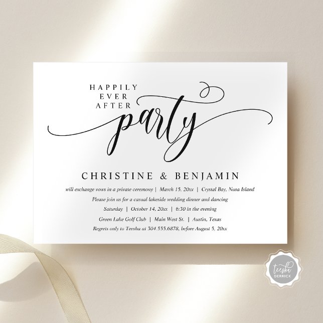Lyckligtvis efter Party, Elopement, Modern skrift Inbjudningar (Happily Ever After Party, Elopement, Modern Script Invitation Card, Digital Download, Email Attached)