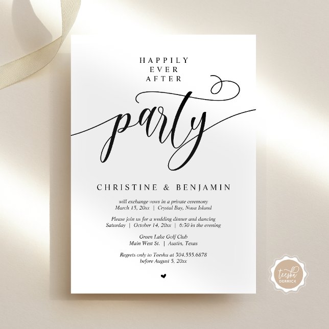 Lyckligtvis efter Party, modernt skript Inbjudningar (Happily Ever After Party, Wedding Elopement, Modern Calligraphy Script, Post wed dinner celebration)