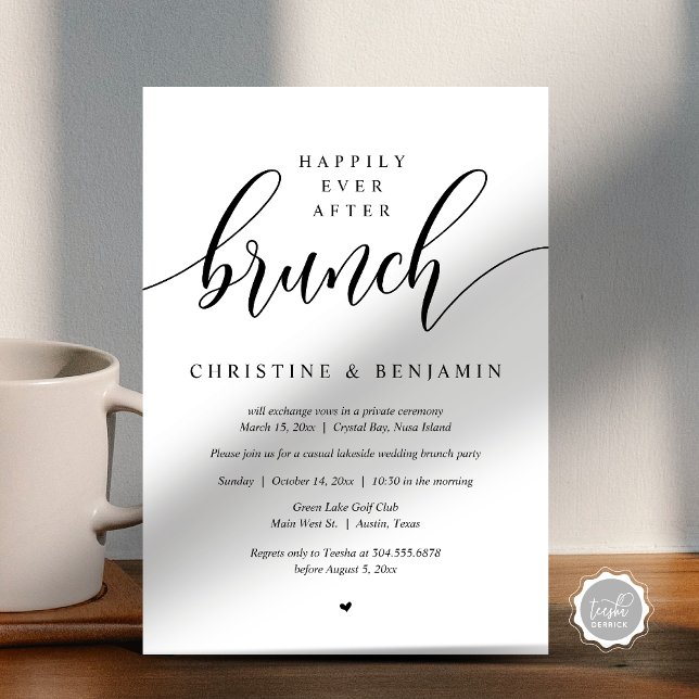 Lyckligtvis efter Party, modernt skript Inbjudningar (Happily Ever After Brunch Party, Modern Script Invitation card, Printed and or digital download)