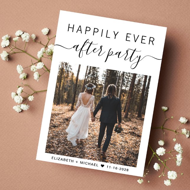 Lyckligtvis efter Party Photo Bröllop Meddelande (An chic Happily Ever After Party Invitation to set the tone for an unforgettable event)