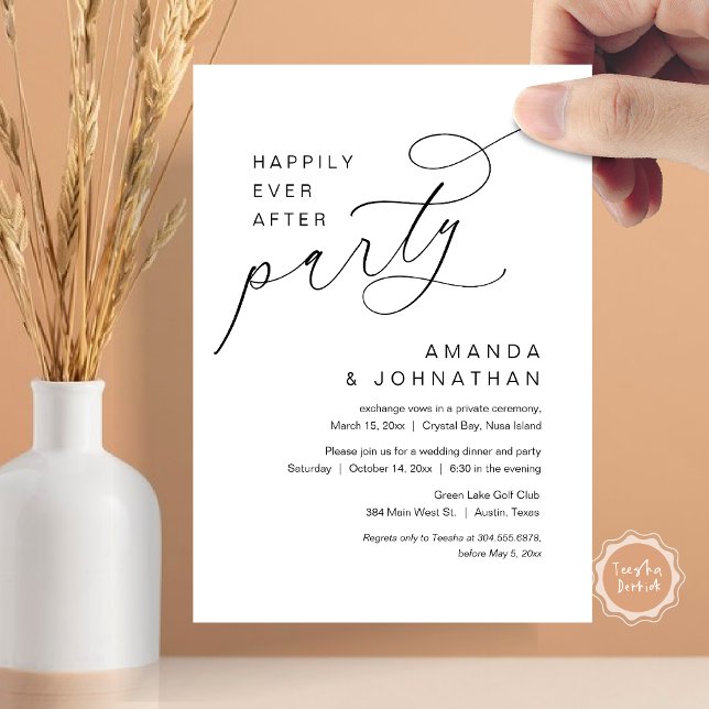 Lyckligtvis efter Party, Romantic Bröllop Inbjudningar (Happily Ever After Party, Modern Romantic Wedding Dinner Invitation Card in Black and White)