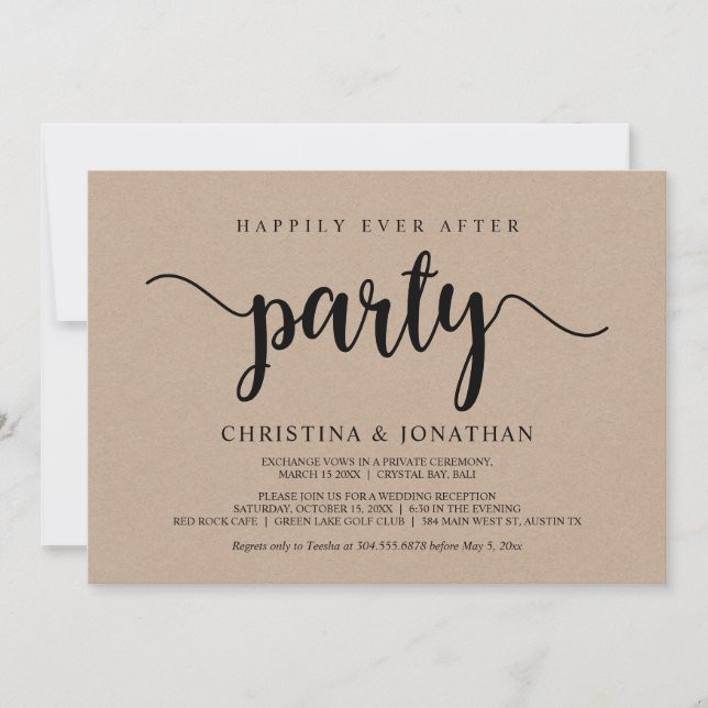 Lyckligtvis efter party, Rustic Kraft, Elopement Inbjudningar (Framsida)