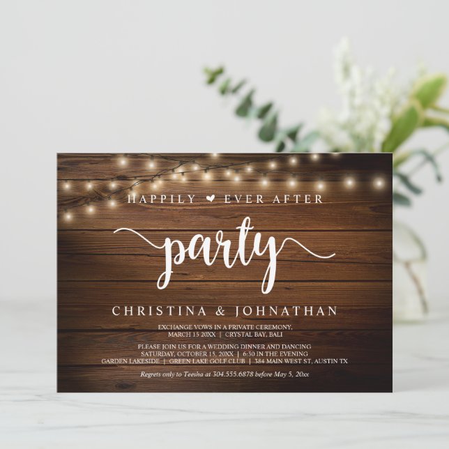Lyckligtvis efter party, String Ljus, Elopement Inbjudningar (Stående Fram)