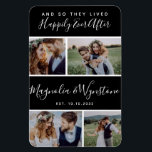 Lyckligtvis efter Photo Collage Bröllop Keepsak Magnet<br><div class="desc">Gör dina favoritfoton från bröllop till en keepy med den här moderna fotosamlingskonstruktionen. Texten läser Och så att de levde lyckligt efter i ett skript-teckensnitt. Du kan lägga till datumet namn och bröllop för att anpassa det ytterligare. **LÄS FÖRE ORDERING** Om du gör ändringar i formen eller väljer en annan...</div>