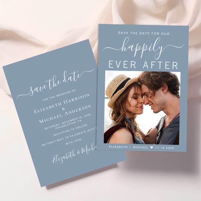 Lyckligtvis efter Photo Dusty Blue Spara Datumet (Skapare uppladdad)