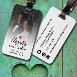 Lyckligtvis efter Shock rosa Heart Photo Honeymoon Bagagebricka