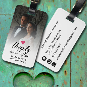 Lyckligtvis efter Shock rosa Heart Photo Honeymoon Bagagebricka