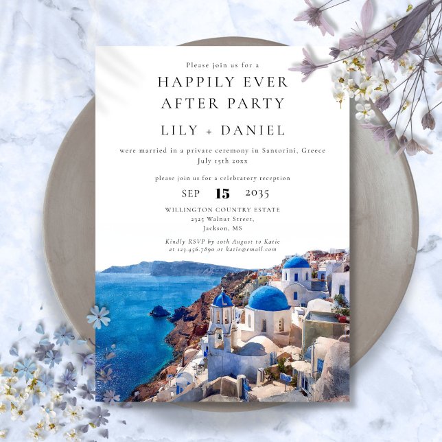 Lyckligtvis någonsin efter Santorini Greece Bröllo Inbjudningar (Happily Ever After Santorini Greece Wedding Invitation)