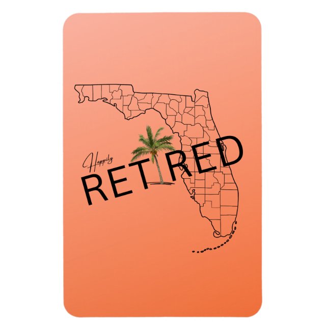 Lyckligtvis pensionerad Florida Karta och Tropical Magnet (Vertikal)