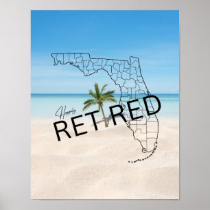 Lyckligtvis pensionerad Florida Karta och Tropical Poster