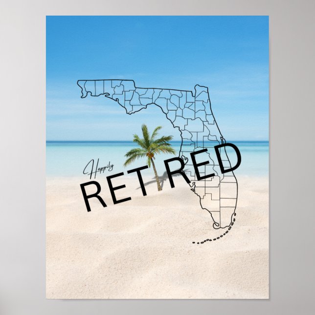 Lyckligtvis pensionerad Florida Karta och Tropical Poster (Framsidan)
