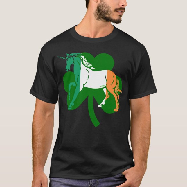 Lycko Leprechaun Enhörning Häst Shamrock St Patric T Shirt (Framsida)