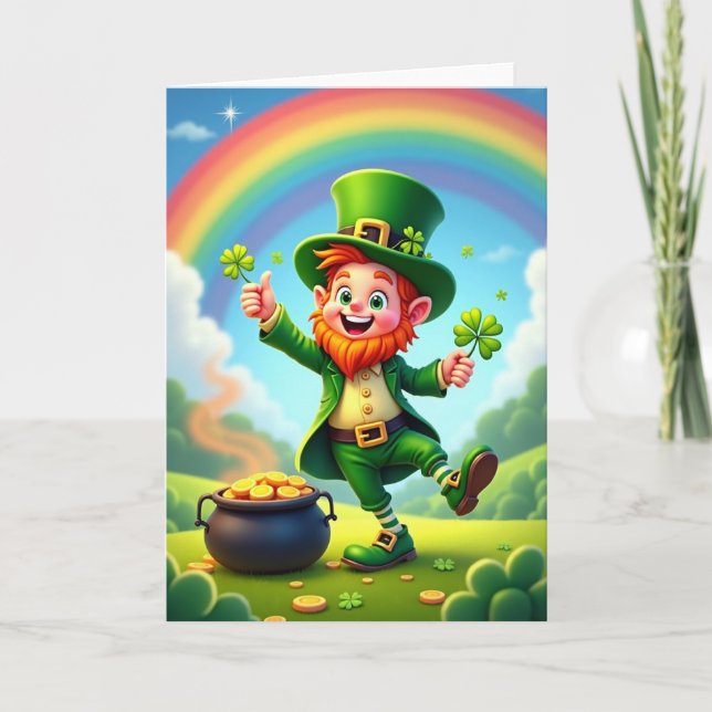 Lyckoaldrig Leprechaun-illustrationskort Kort (Framsida)