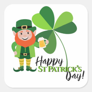 Lyckoalver lycklig St Patrick's Day Fyrkantigt Klistermärke