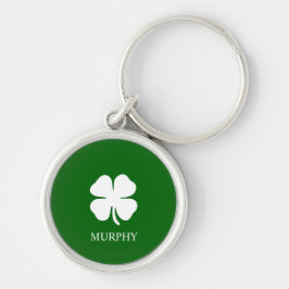 Lyckoklöver Grön Irländsk Shamrock Rund Silverfärgad Nyckelring