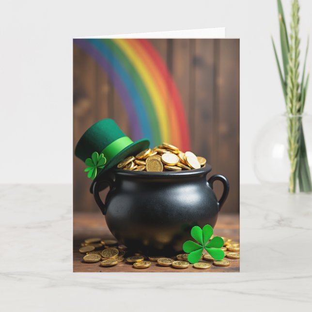 Lyckokort med guldmynt för St. Patricks dag Kort (Framsida)