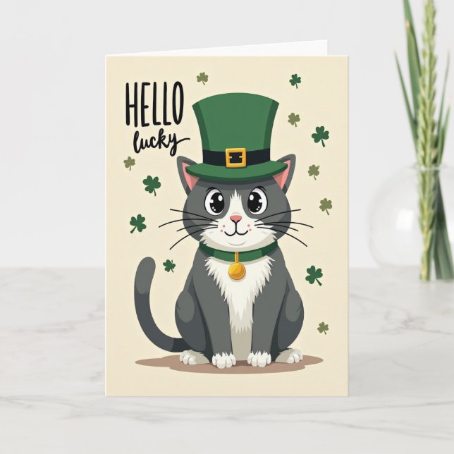 Lyckokort med Shamrockkatt Kort (Framsida)