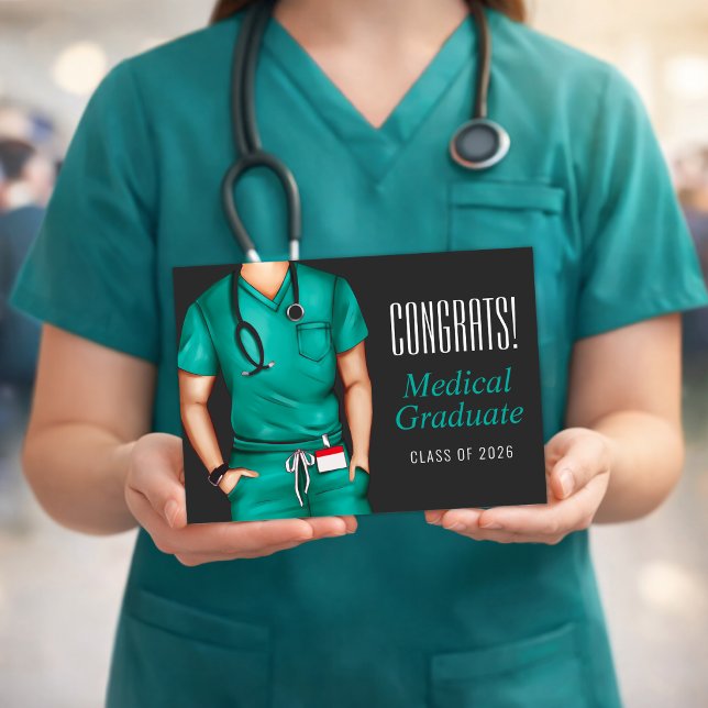 Lyckönskningskort för medicinexamen Grattis Kort (Medical graduation greeting card held in hands with clean modern design)