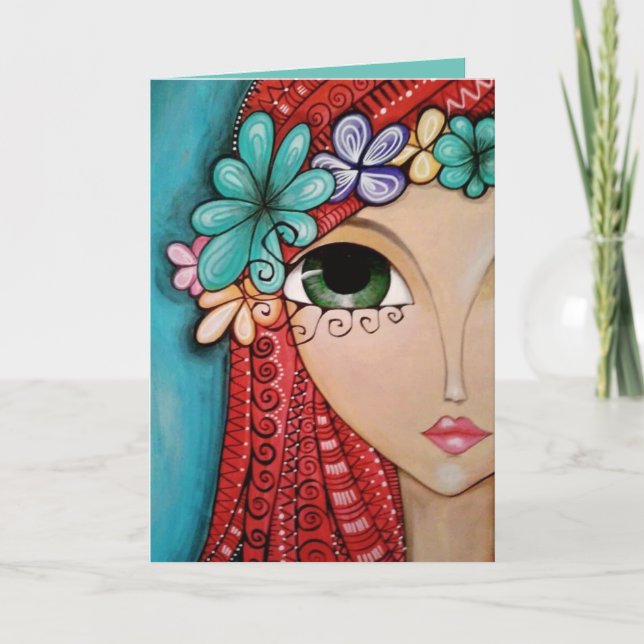 Lyckönskningskort - Nyckfull flicka som poserar Kort (Framsida)