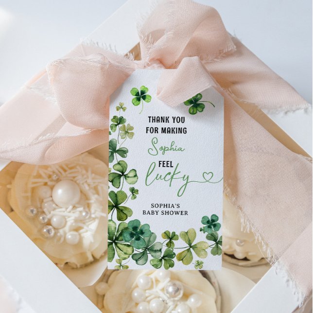 Lyckotal Baby Shower Shamrock-klöver Presentetikett (Skapare uppladdad)