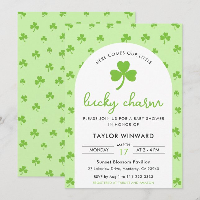 Lyckotal St Patricks Day Baby Shower Inbjudningar (Fram/baksida)